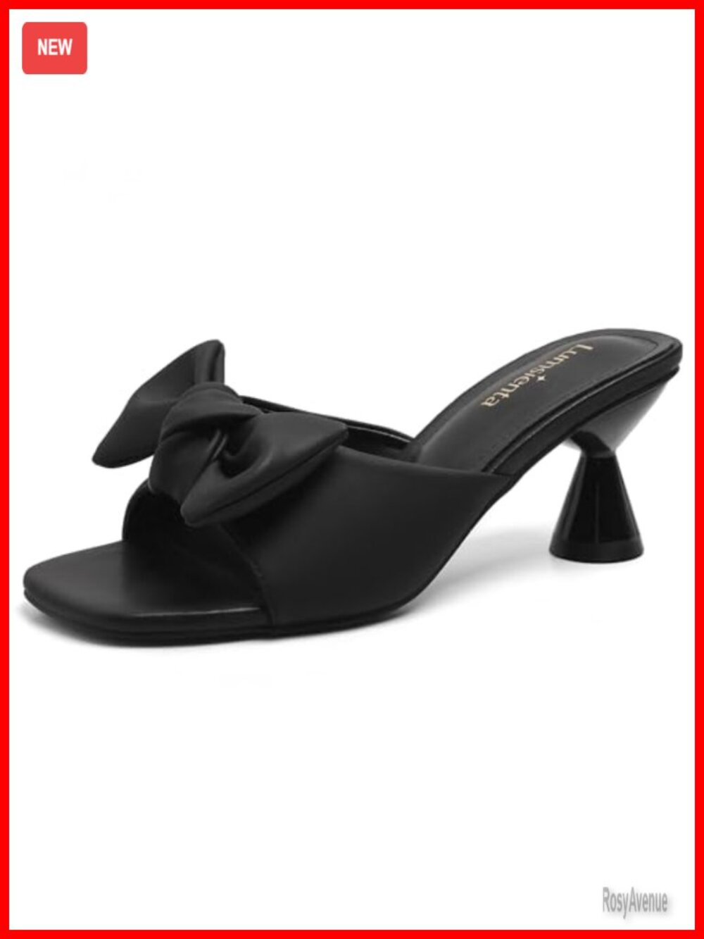 Square Toe Bow Mules 2.4 Inch Kitten Heels Slip On Backless Sandals Faux Leather